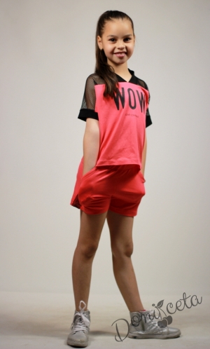 Летен комплект за момиче от тениска с мрежа и къси панталони в циклама Contrast 14