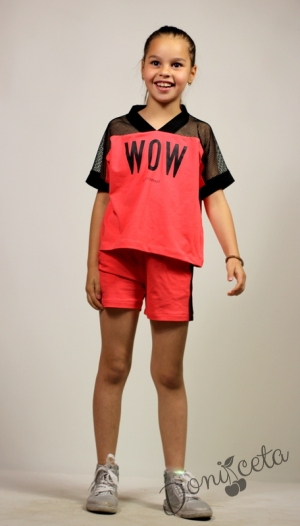 Летен комплект за момиче от тениска с мрежа и къси панталони в циклама Contrast 20