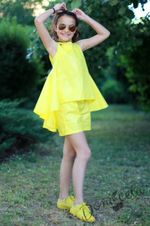 Детска туника за момиче в жълто с цветя