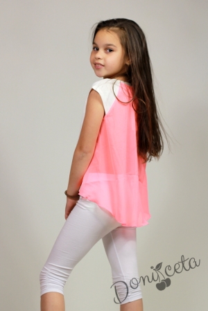 Детска  тениска/блуза с къс ръкав в розово и бяло с прозрачен гръб