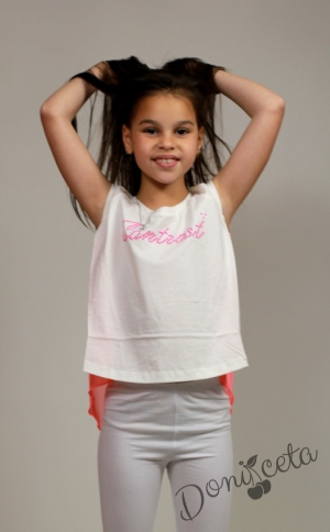Детска  тениска/блуза с къс ръкав в розово и бяло с прозрачен гръб