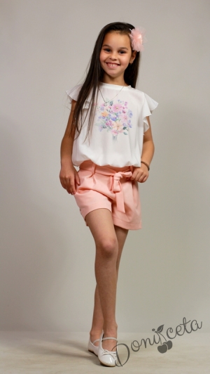 Летен комплект за момиче от блуза/тениска с къс ръкав и къси панталонки с пепел от рози
