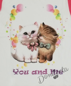 Детска пижама с къс ръкав  с картинка на котенца в бяло и розово