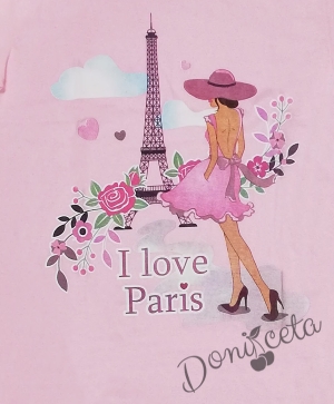Детска пижама с къс ръкав с Париж в розово и циклама