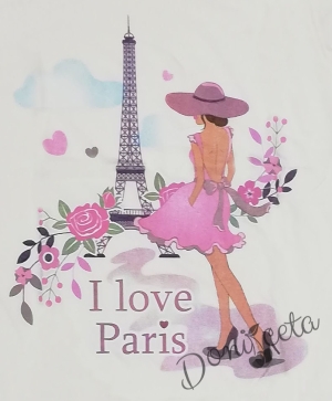Детска пижама с къс ръкав с Париж в бяло и циклама