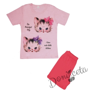 Детска пижама с къс ръкав  с картинка на котенца в розово