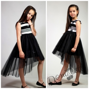 Официална детска рокля с тюл в черно с пеперудки