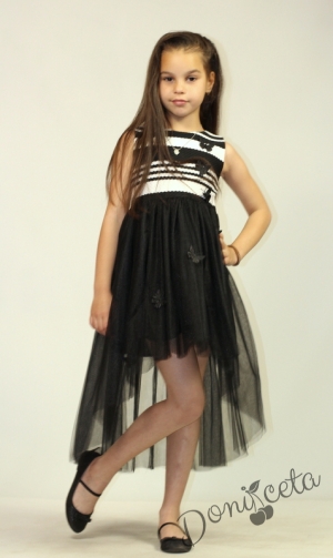 Официална детска рокля с тюл в черно с пеперудки