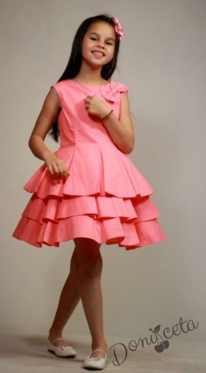 Официална или ежедневна памучна детска рокля в корал на воали Ема  