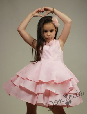 Официална или ежедневна памучна детска рокля в розово на воали Ема 