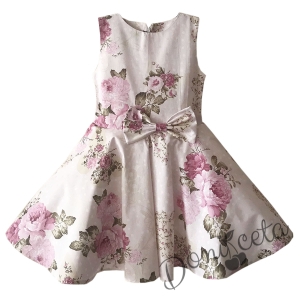 Официална или ежедневна детска рокля на цветя клош тип в розово Мери  1