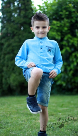  Детска риза с дълъг ръкав в синьо за момче