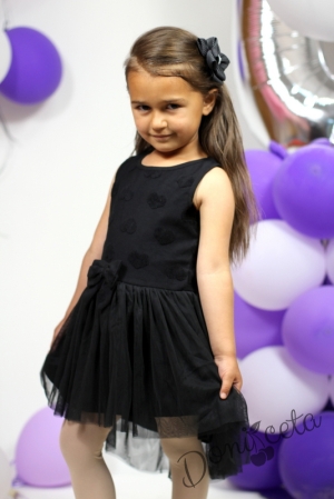 Лятна детска рокля в черно на сърца 