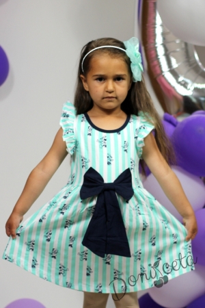 Детска рокля с къс ръкав с Мини Маус в тюркоаз/мента 3