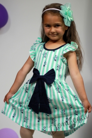 Детска рокля с къс ръкав с Мини Маус в тюркоаз/мента 5