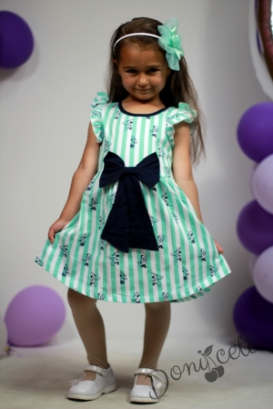 Детска рокля с къс ръкав с Мини Маус в тюркоаз/мента 6