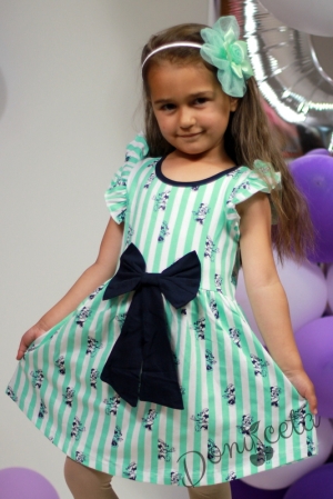 Детска рокля с къс ръкав с Мини Маус в тюркоаз/мента 8
