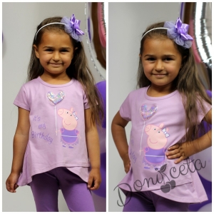 Детска  блузка/тениска с къс ръкав в лилаво с прасето Пепа