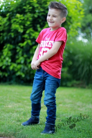  Детска тениска за момче в червено с номер