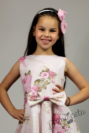 Официална или ежедневна детска рокля на цветя клош тип в розово Мери  5