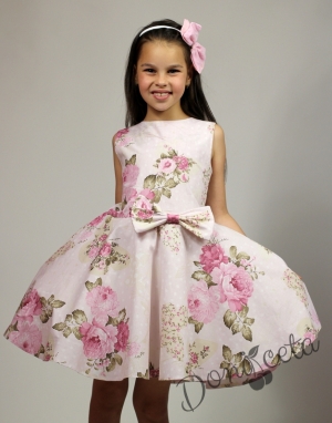Официална или ежедневна детска рокля на цветя клош тип в розово Мери  6
