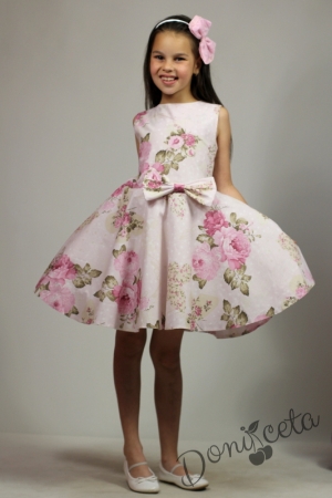 Официална или ежедневна детска рокля на цветя клош тип в розово Мери  7
