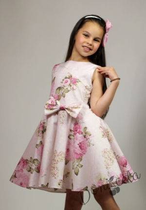 Официална или ежедневна детска рокля на цветя клош тип в розово Мери  9