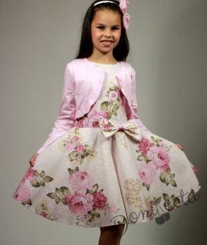Официална или ежедневна детска рокля на цветя тип клош с болеро в розово Мери  6