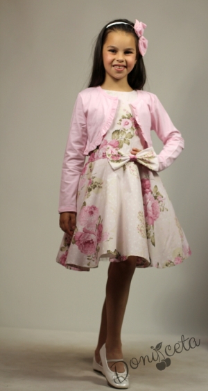 Официална или ежедневна детска рокля на цветя тип клош с болеро в розово Мери  19