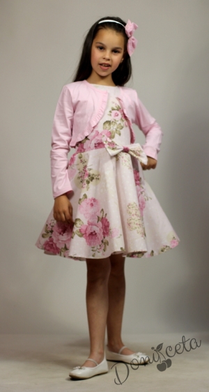 Официална или ежедневна детска рокля на цветя тип клош с болеро в розово Мери  21