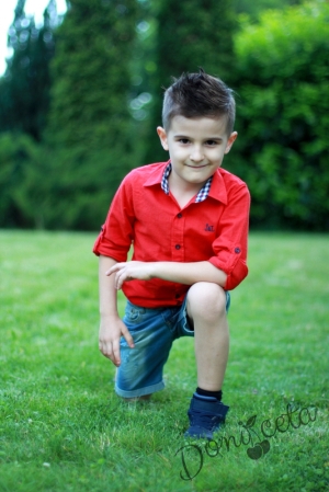  Детска риза с дълъг ръкав за момче в червено