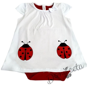 Боди/рокля за бебе в бяло и червено с калинки 