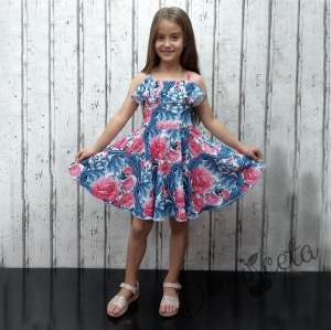 Официална или ежедневна детска рокля в светлосиньо на нежни цветя 