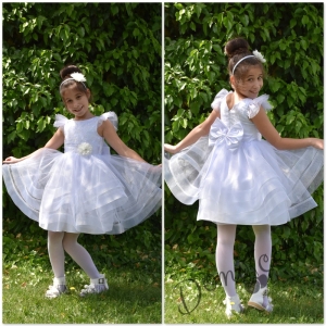 Официална детска рокля в бяло с тюл и с голяма панделка  Зара