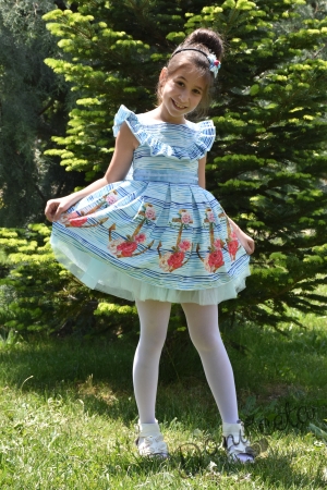 Официална детска рокля в светлосиньо с котви