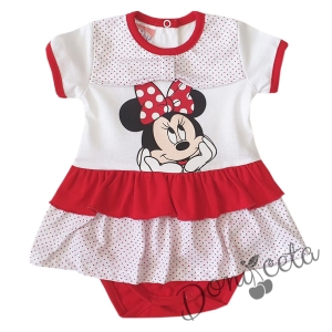 Боди/рокля за бебе в бяло и червено с Мини Маус