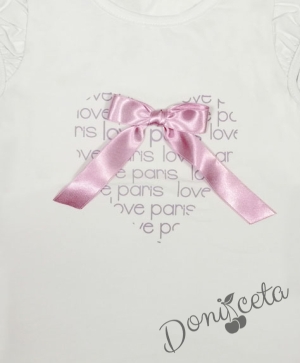 Детски комплект от 2 части - тениска/блузка с къс ръкав със сърце и сатенена панделка отпред и туту пола в лилаво