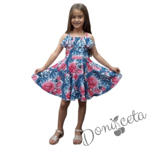 Официална или ежедневна детска рокля в светлосиньо на нежни цветя 