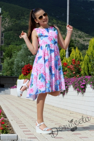 Официална  или ежедневна детска рокля в розово с цветя и пеперуди