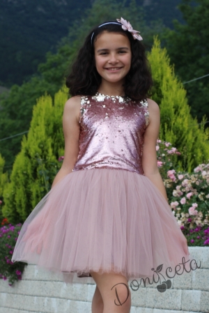 Официална детска рокля с тюл  и пайети в пепел от рози Костанс 
