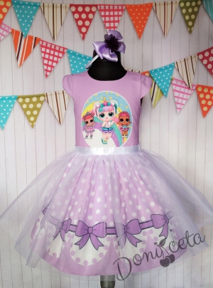 Официална детска рокля с Лол в лилаво с тюл