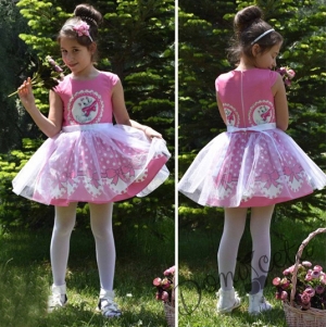 Официална детска рокля в розово с Хелоу Кити и тюл