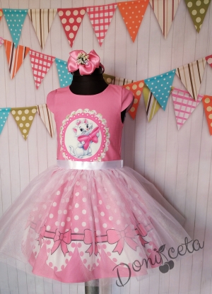 Официална детска рокля в розово с Хелоу Кити и тюл
