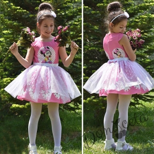 Официална детска рокля с Мини Маус в розово с тюл