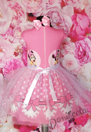 Официална детска рокля с Мини Маус в розово с тюл