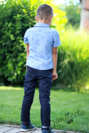 Комплект за момче от ризка с къс ръкав с дълги панталони и папийонка