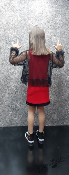 Стилен комплект Анисия за момиче от рокля  в червено с блуза в черно
