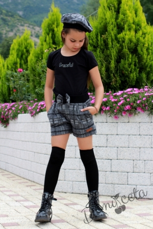 Комплект за момиче от манто, къси панталони и барета Мими