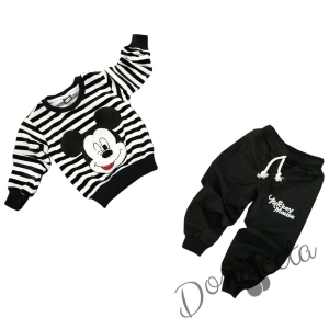 Детски комплект от панталон и блуза с дълъг ръкав в черно и бяло с Мики Маус