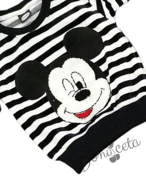 Детски комплект от панталон и блуза с дълъг ръкав в черно и бяло с Мики Маус